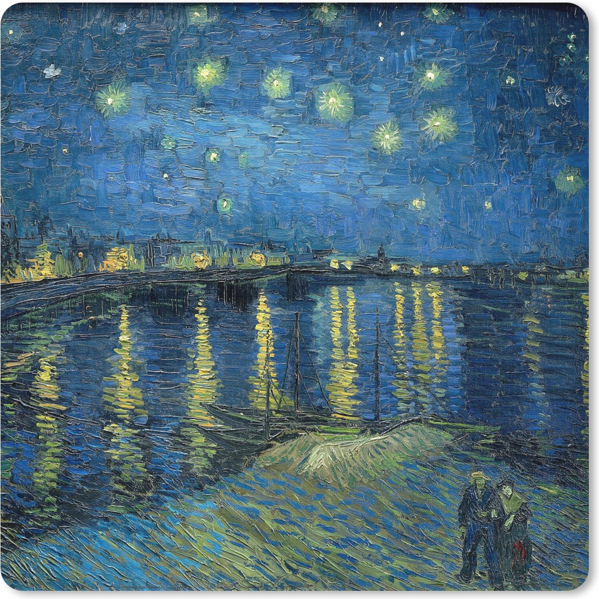 Muismat XXL 40x40 cm - Bureau onderlegger - Bureau mat De Sterrennacht - Vincent van Gogh - Bureaumat - Gaming mousepad xl - Bureaulegger groot - Computer deskmat