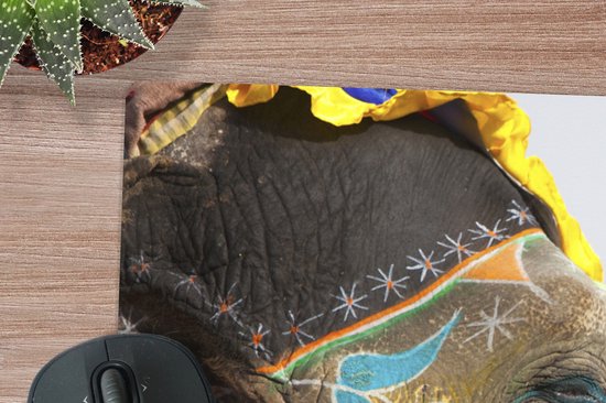 Muismat XXL 90x60 cm - Bureau onderlegger - Bureau mat Olifant - Kunst - India - Bureaumat - Gaming mousepad xl - Bureaulegger groot - Computer deskmat