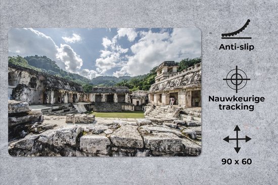 Muismat XXL 90x60 cm - Bureau onderlegger - Bureau mat Tussen de Maya-ruïnes in Palenque Mexico - Bureaumat - Gaming mousepad xl - Bureaulegger groot - Computer deskmat