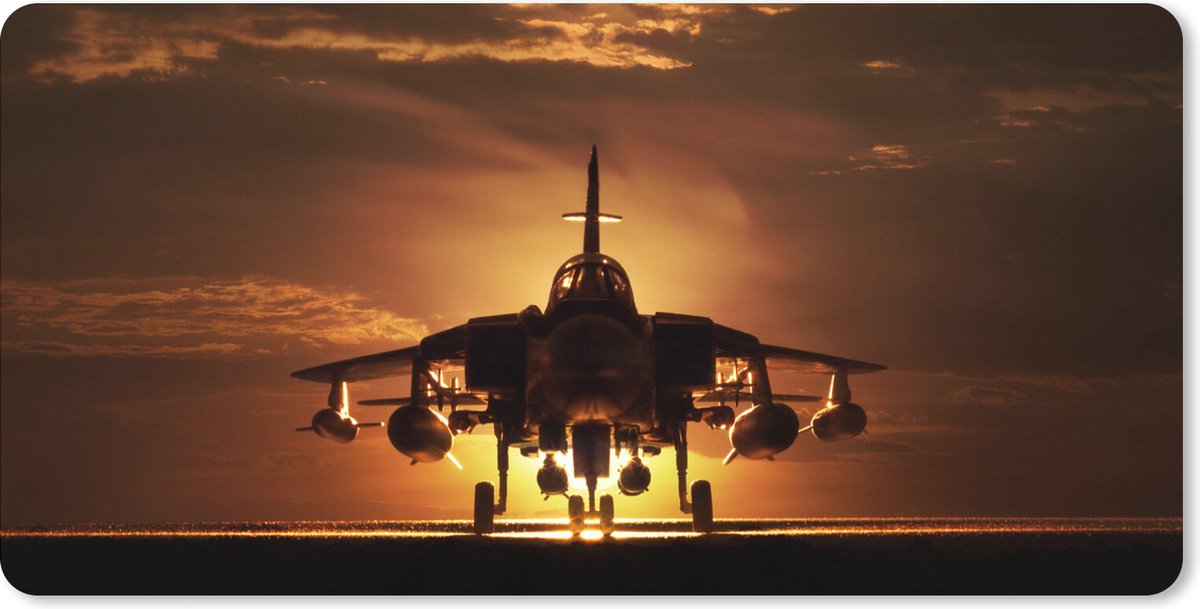 Muismat XXL - Bureau onderlegger - Bureau mat - Een silhouet van een straaljager tijdens een zonsondergang - 120x60 cm - XXL muismat