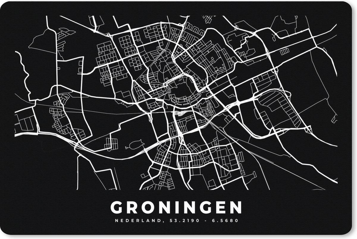 Muismat XXL 120x80 cm - Bureau onderlegger - Bureau mat Groningen - Kaart - Zwart - Bureaumat - Gaming mousepad xl - Bureaulegger groot - Computer deskmat