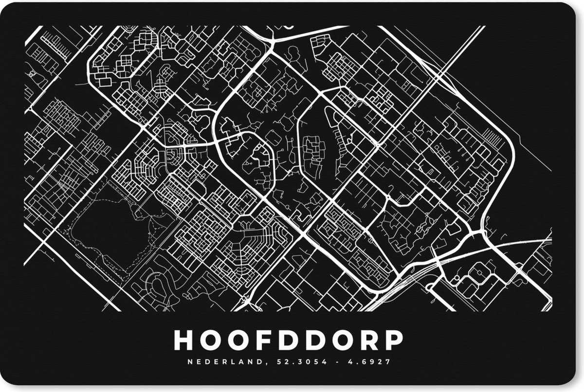 Muismat XXL 120x80 cm - Bureau onderlegger - Bureau mat Kaart - Hoofddorp - Zwart - Bureaumat - Gaming mousepad xl - Bureaulegger groot - Computer deskmat