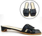 Stravers - Sandales en cuir noir avec talon taille 32 Slippers Sandales pour femmes petite taille