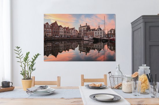 Peinture sur toile Bateaux dans le port de Goes en Zélande, Pays- Nederland - 140x90 cm - Décoration murale
