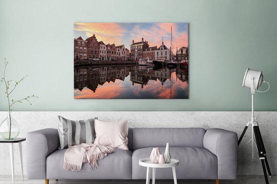Peinture sur toile Bateaux dans le port de Goes en Zélande, Pays- Nederland - 140x90 cm - Décoration murale