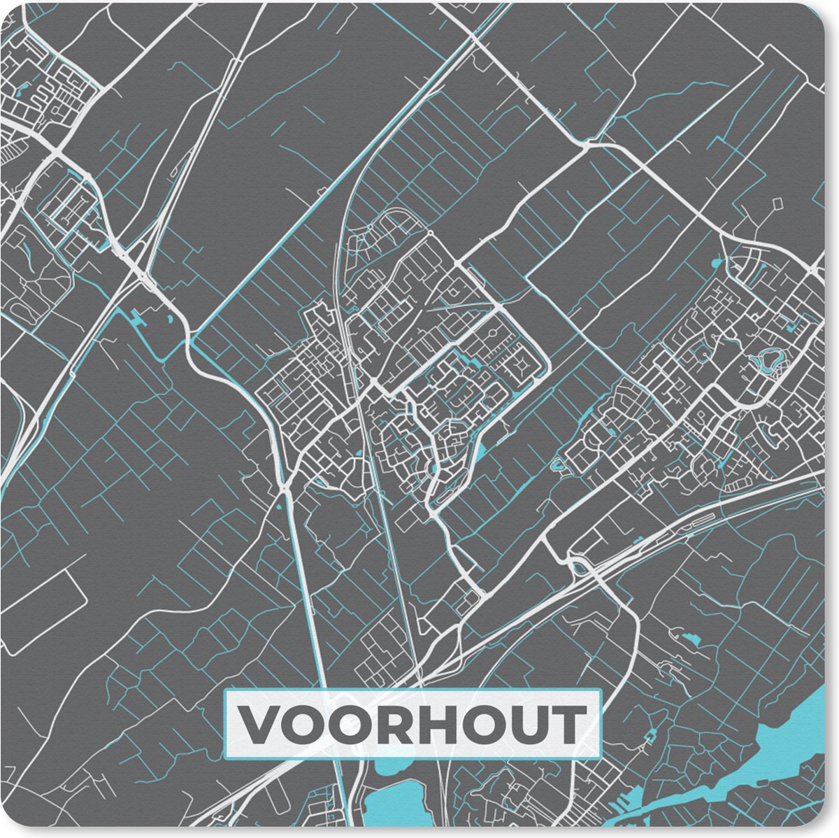 Muismat 20x20 cm - Mousepad Voorhout - Stadskaart - Plattegrond - Kaart - Muismatten - Stadskaart
