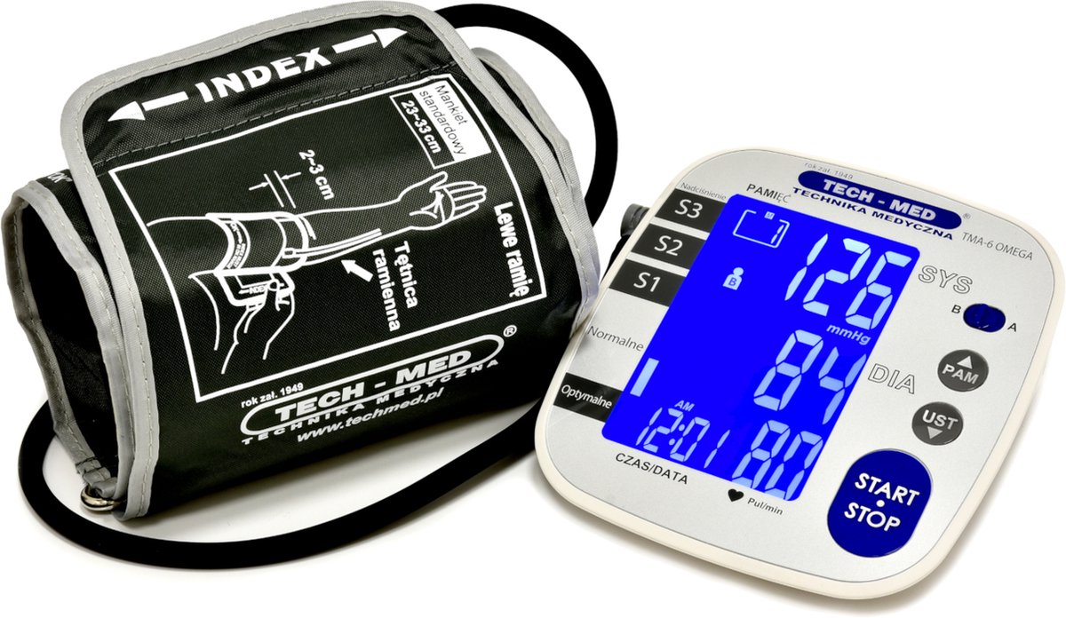 Tech-Med - Elektronische bloeddrukmeter | LCD-display 3G-MWI-meettechnologie Universele armmanchet van 22 tot 42 cm