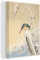 Canvas Schilderij Kingfisher in the snow - schilderij van Ohara Koson - 30x40 cm - Wanddecoratie