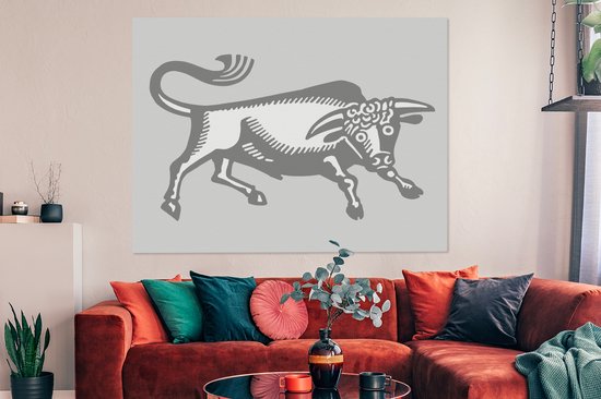 Tableau sur toile Une illustration d'un taureau - noir et blanc - 160x120 cm - Décoration murale XXL