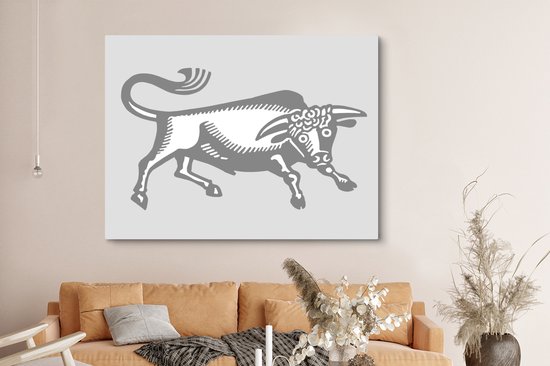 Tableau sur toile Une illustration d'un taureau - noir et blanc - 160x120 cm - Décoration murale XXL