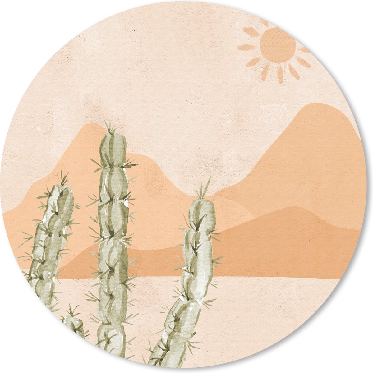 Muismat rond 30x30 cm - Mousepad Cactus - Woestijn - Pastel - Boho - Waterverf - Ronde muismatten
