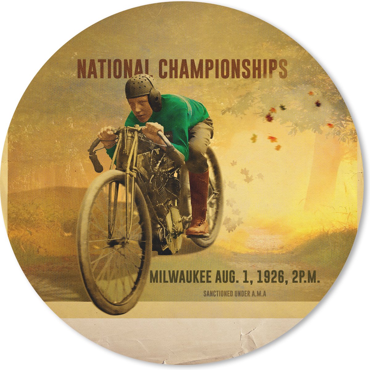 Muismat rond 20x20 cm - Mousepad Mancave - Motor - Bos - Vintage - Ronde muismatten