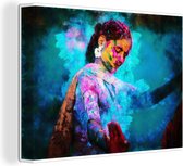 Canvas Schilderij Holi festival - India - Vrouw - 120x90 cm - Wanddecoratie