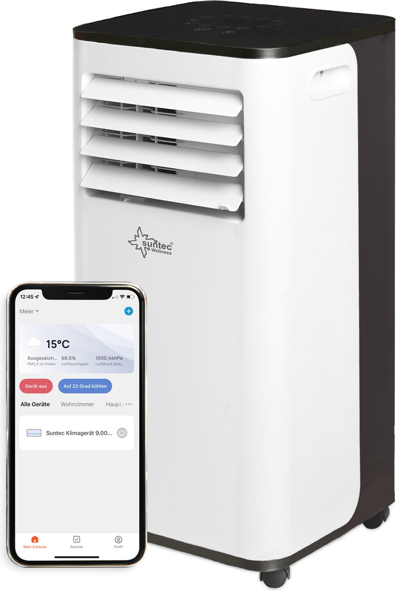 SUNTEC mobiele airco App - 9.000 BTU / 2640 W - air conditioner portable met Smart Home & WiFi - mobile airconditioning voor tot 34m² - 4 in 1 functie