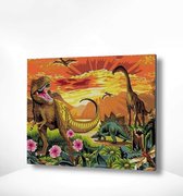 Painting Expert® Schilderen op nummer Volwassenen - Schilderen op nummer Kinderen - Dinosaurus - 40x50cm - Exclusief Lijst (24 kleurtjes)