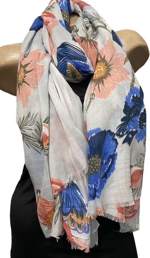 Sjaal met bloemenprint 190/90cm blauw