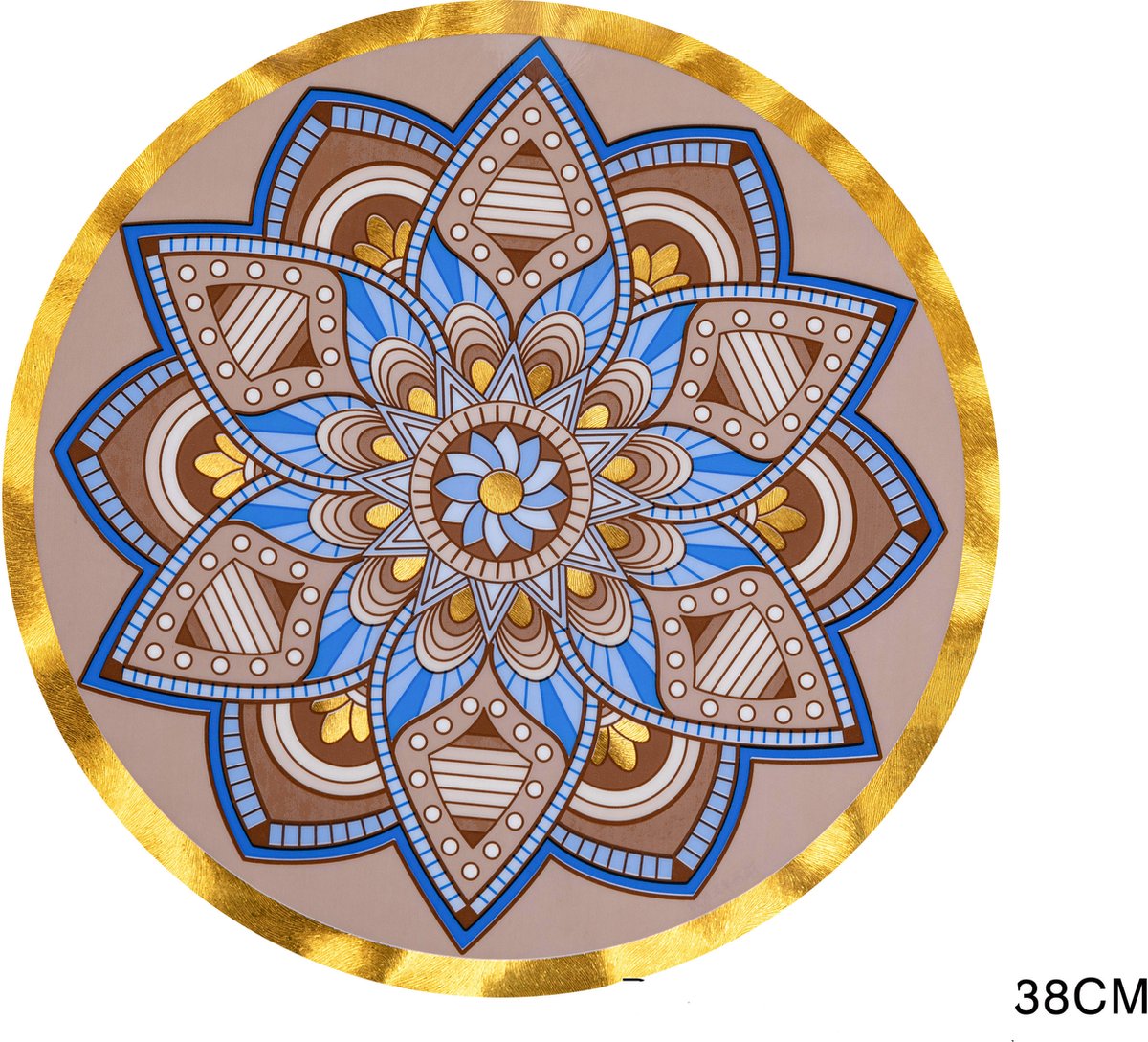 Placemats - Rond - 38 cm - 6 stuks - Onderlegger - Hitte bestendig - Blauw/ Bruin/ Goud - Ibiza look