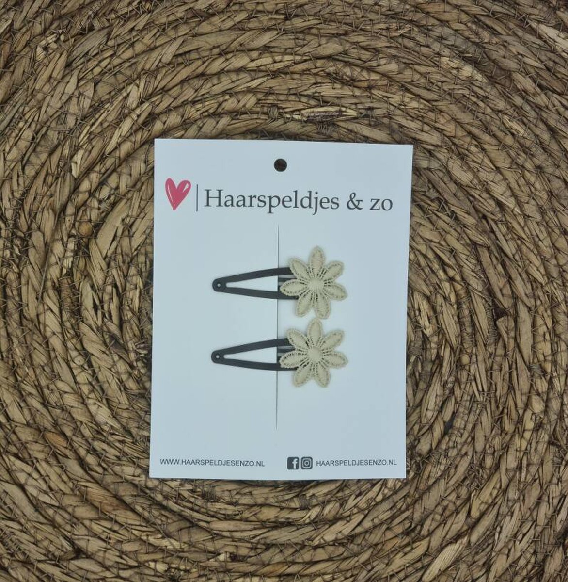 Haarspeldje Flower - bloemetjes - beige — 3 cm / zwart (meerprijs + €0,50)