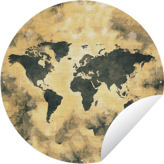 Tuincirkel Wereldkaart - Rook - Abstract - 120x120 cm - Ronde Tuinposter - Buiten XXL / Groot formaat!