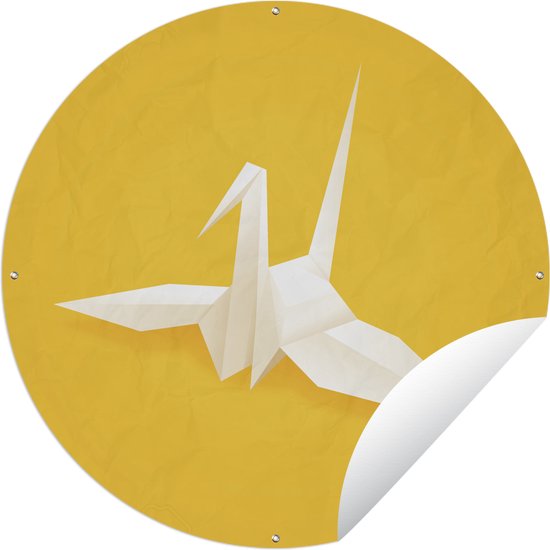 Tuincirkel een witte origami kraanvogel - Ronde Tuinposter - Buiten