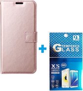 Portemonnee Bookcase Hoesje + 2 Pack Glas Geschikt voor: Samsung Galaxy S22 S901 - rose goud
