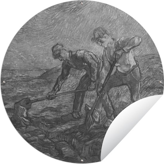 Tuincirkel De gravers - Vincent van Gogh - Zwart - Wit - 150x150 cm - Ronde Tuinposter - Buiten