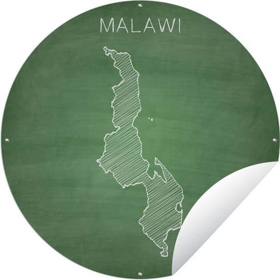 Tuincirkel Illustratie van Malawi op een krijtbord - 60x60 cm - Ronde Tuinposter - Buiten