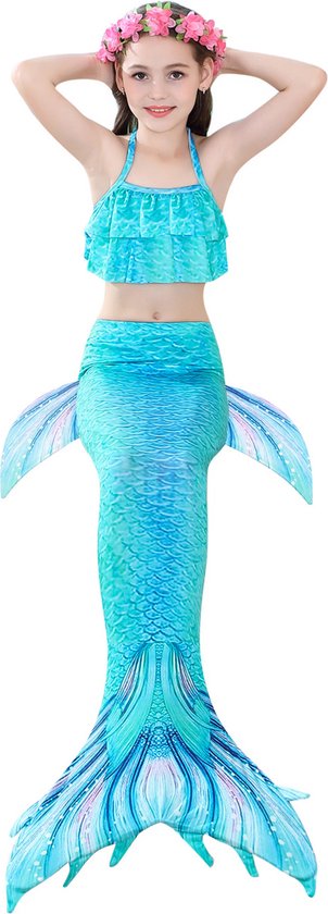 Zeemeerminstaart inclusief monovin en bikini set - Mermaid staart Oceans - Maat 128/134 - Merkloos