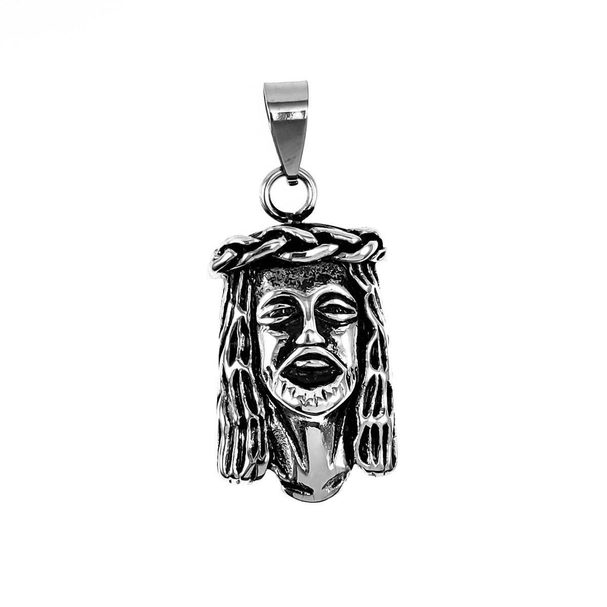 Jezus Christus Hoofd Hanger Unisex - Stalen Zilverkleur - Heilige Gezicht