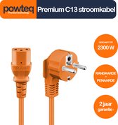 Powteq - 3 meter premium stroomkabel - Schuko naar C13 - Oranje - Tot 10 ampère
