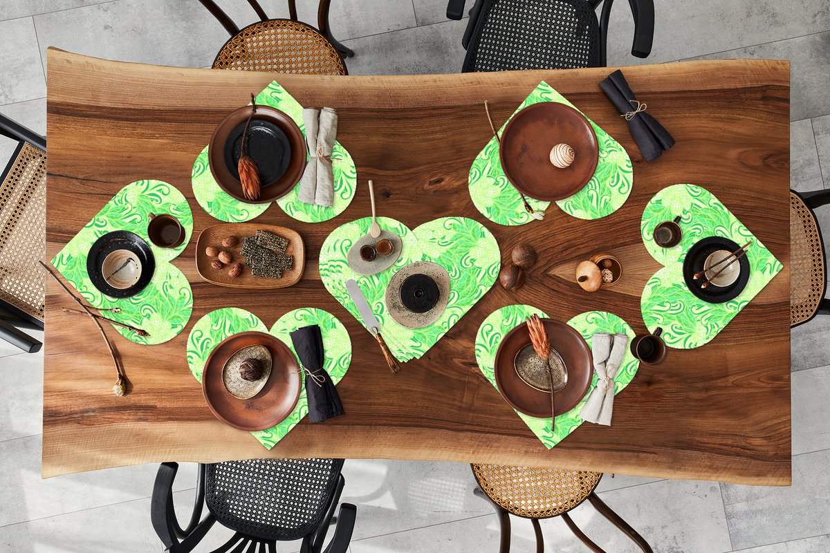 Onderleggers - Placemats - Placemats hartje - Patronen - Abstract - Bladeren - Groen - 10 stuks