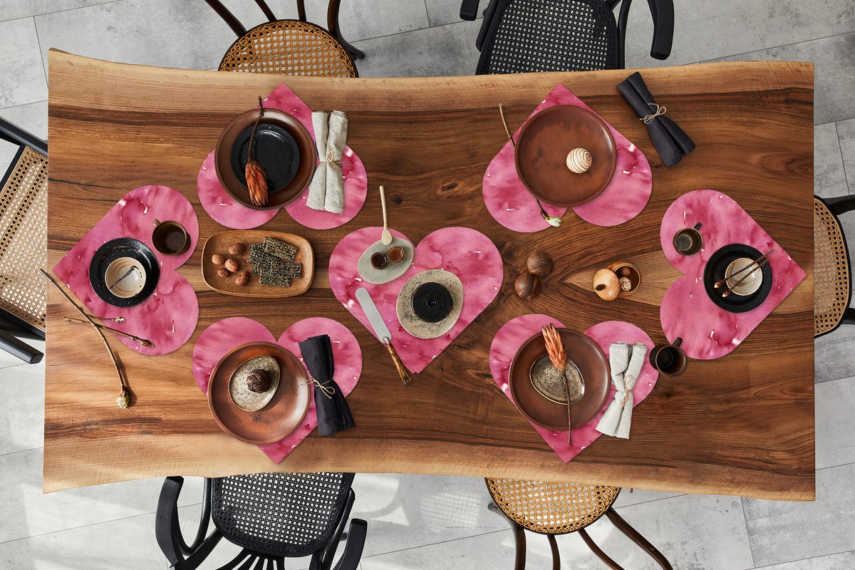 Onderleggers - Placemats - Placemats hartje - Patroon - Waterverf - Roze - 8 stuks