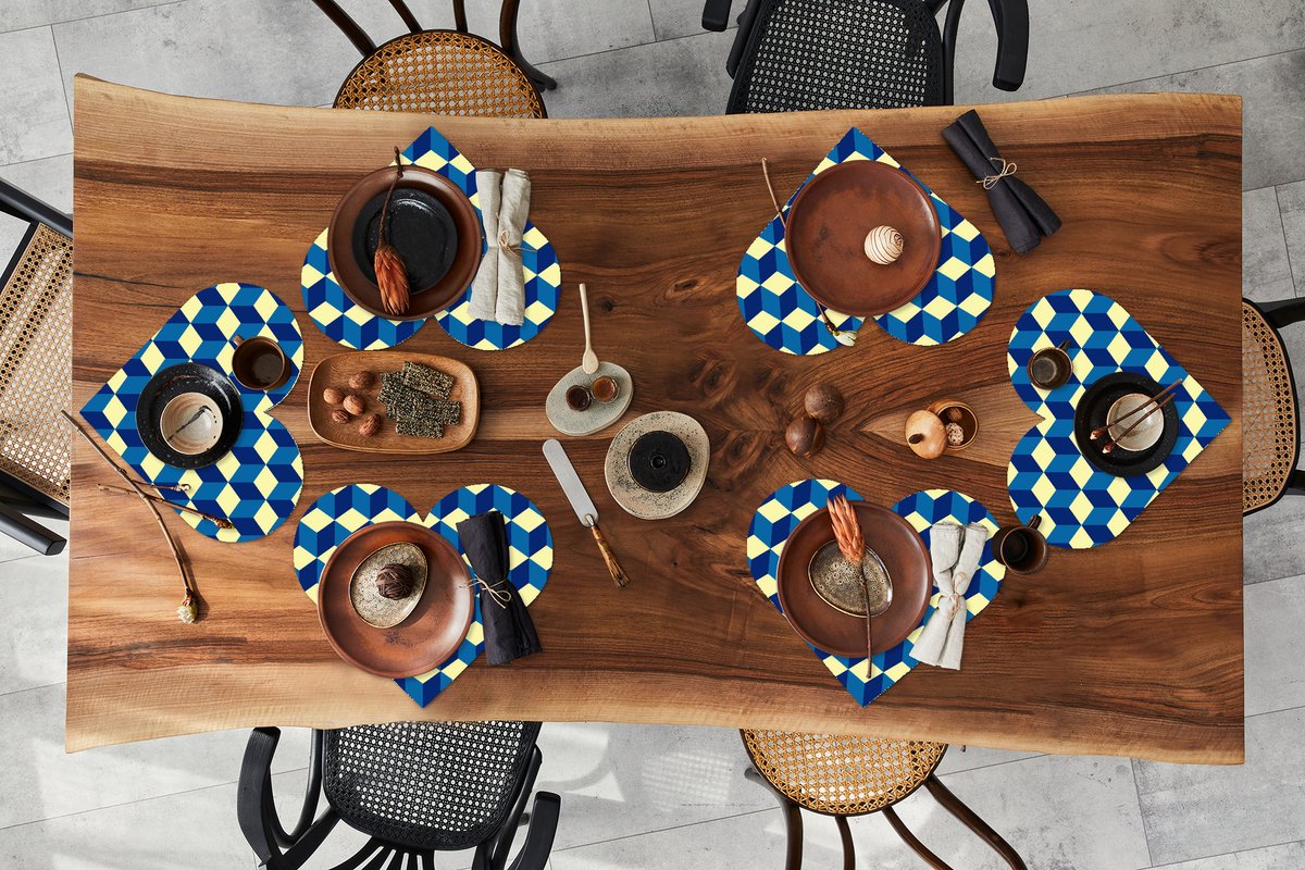 Onderleggers - Placemats - Placemats hartje - Cube - Kubus - Patronen - 6 stuks