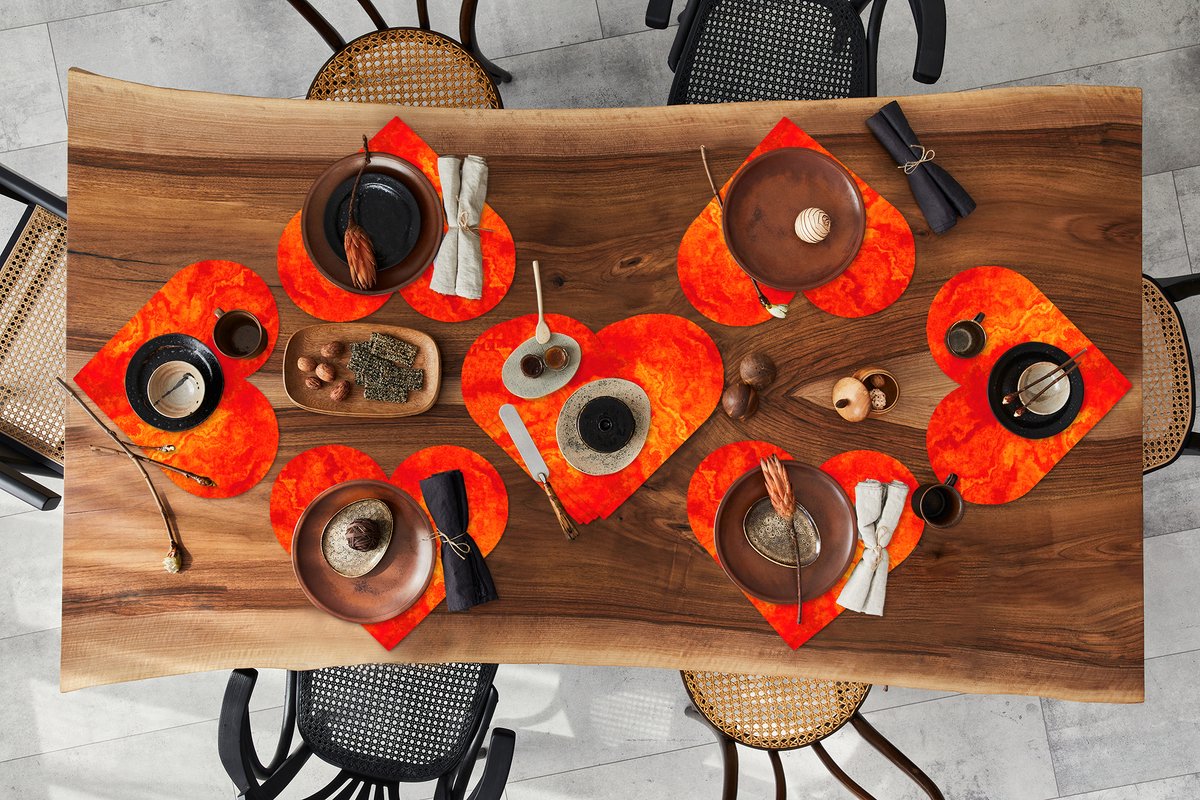 Onderleggers - Placemats - Placemats hartje - Verf - Oranje - Abstract - Patronen - 10 stuks