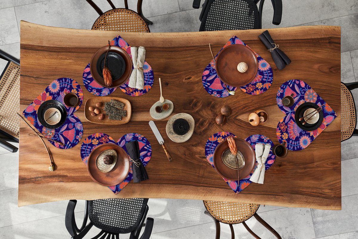 Onderleggers - Placemats - Placemats hartje - Vlinder - Bloemen - Patronen - 6 stuks