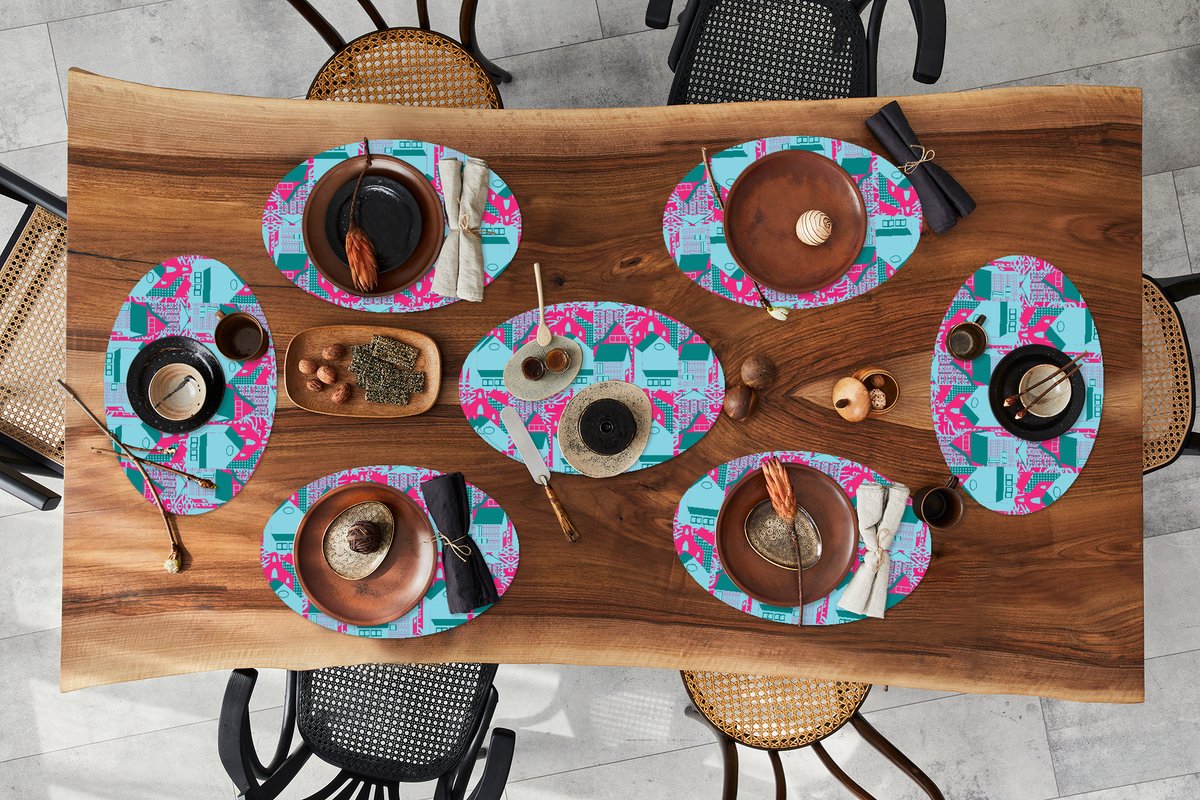 Placemats ovaal - Onderleggers - Ovale placemats - Patronen - Abstract - Huis - 8 stuks