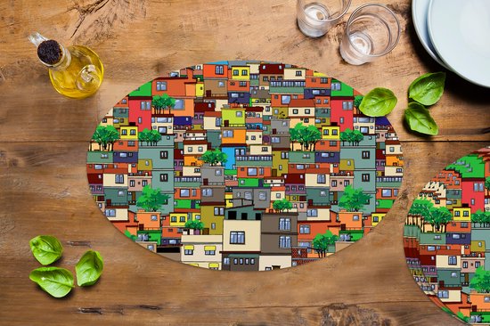 Napperons ovales - Sets de table - Sets de table ovales - Motifs - Bâtiments - Zentangle - 6 pièces