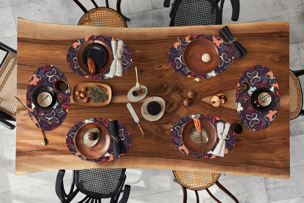 Placemats ovaal - Onderleggers - Ovale placemats - Vlinders - Patronen - Abstract - 6 stuks