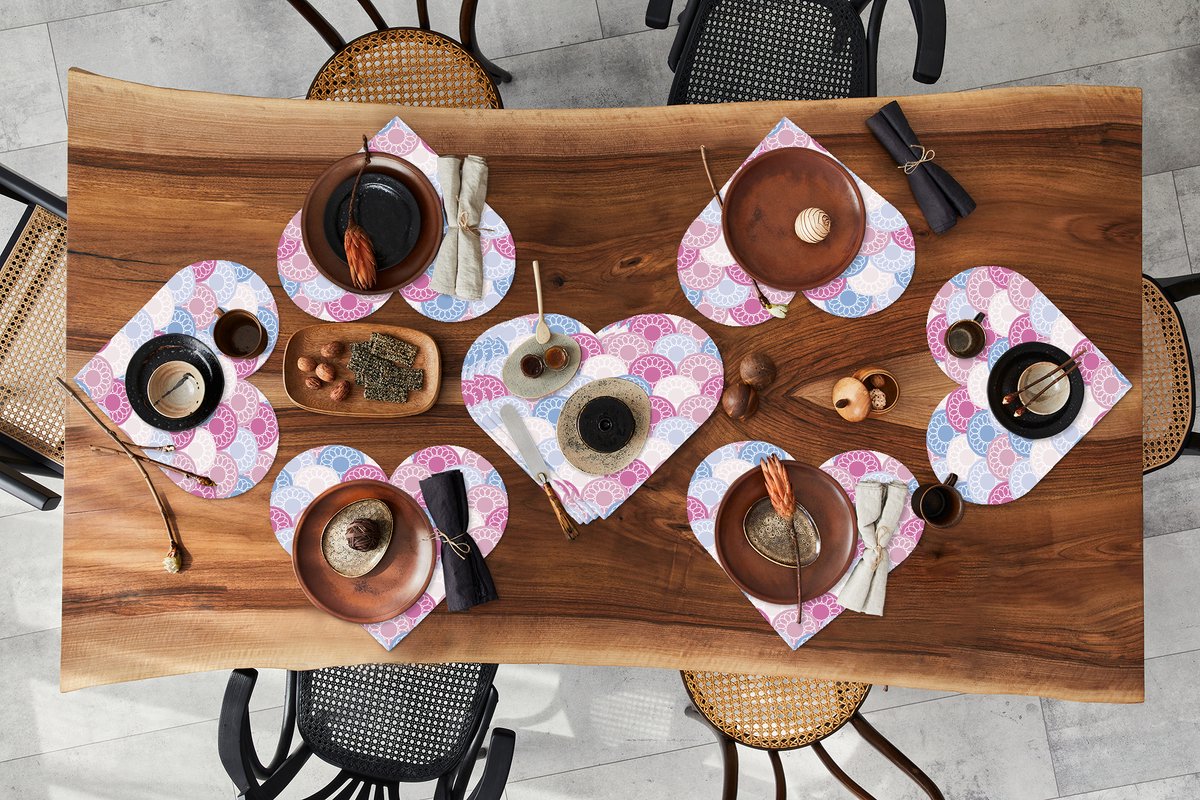 Onderleggers - Placemats - Placemats hartje - Cirkel - Patroon - Roze - 10 stuks