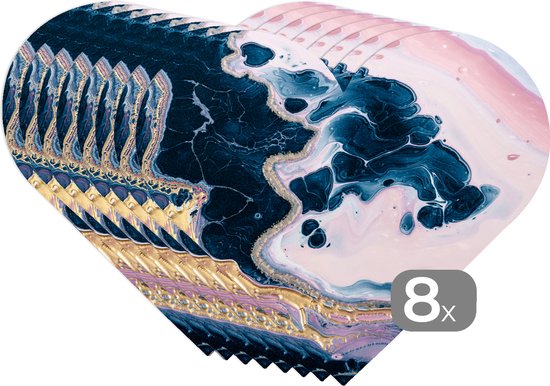 Dessous de verre - Napperons - Napperons coeur - Imprimé marbré - Or - Cloches - 8 pièces