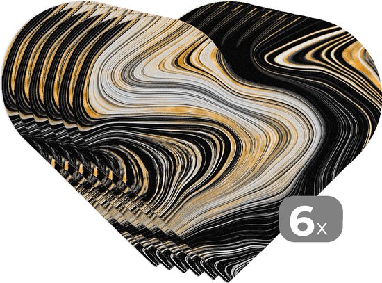 Dessous de verre - Napperons de table - Napperons de table coeur - Imprimé marbré - Goud - Ligne - 6 pièces