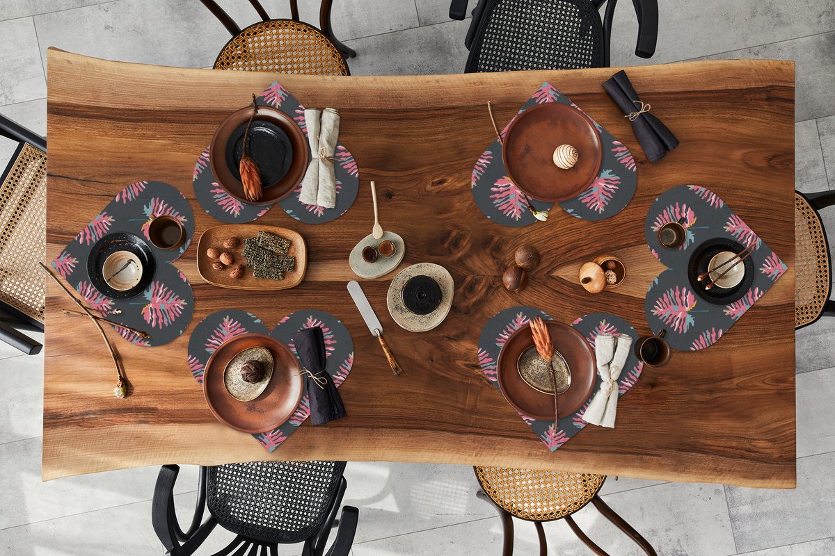 Onderleggers - Placemats - Placemats hartje - Blad - Boom - Patroon - Roze - 6 stuks