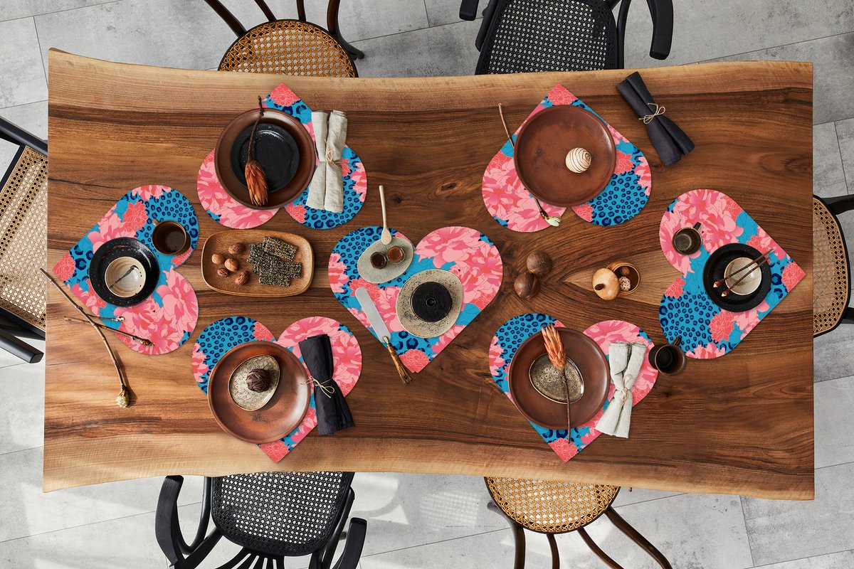 Onderleggers - Placemats - Placemats hartje - Patronen - Jungle - Bloem - Luipaard print - 8 stuks