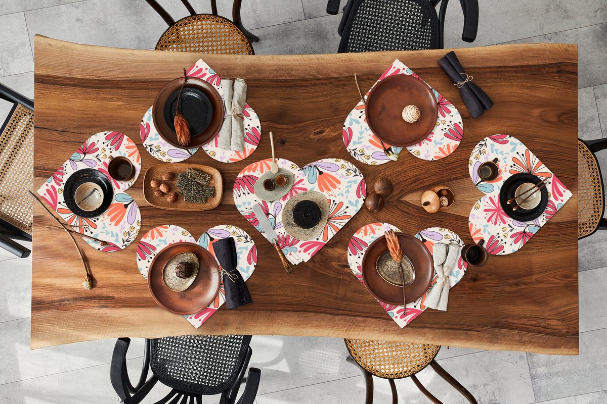 Onderleggers - Placemats - Placemats hartje - Bloemen - Regenboog - Design - 10 stuks