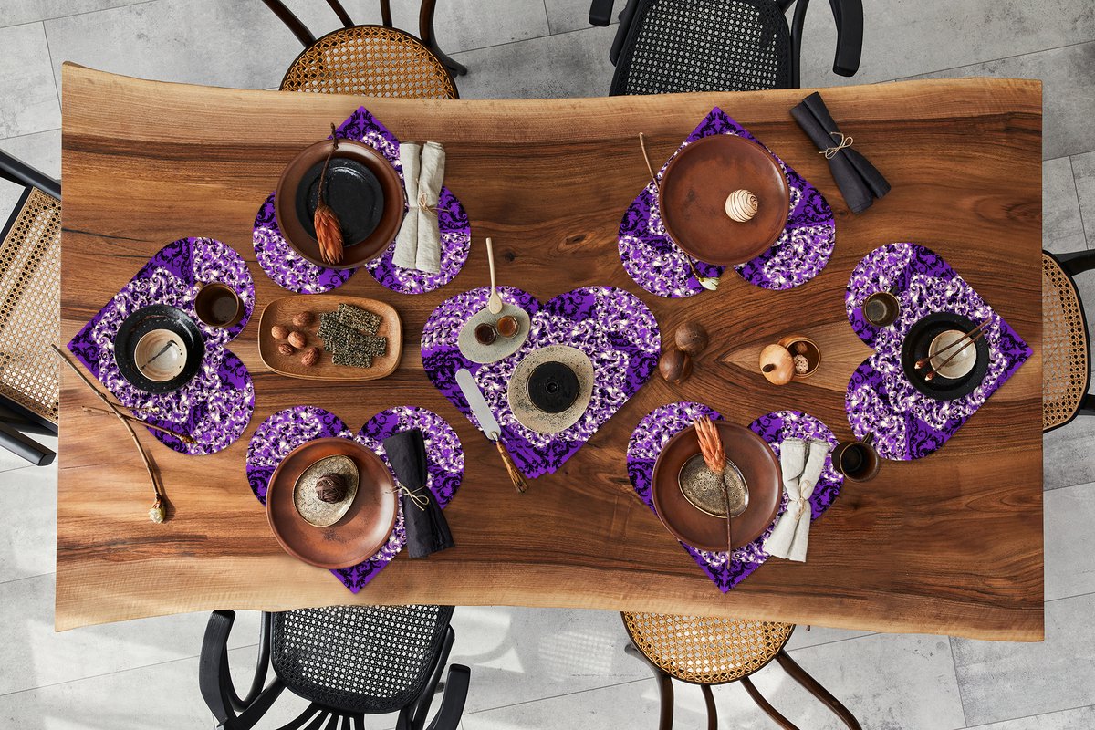 Onderleggers - Placemats - Placemats hartje - Roos - Paars - Patronen - Barok - 10 stuks
