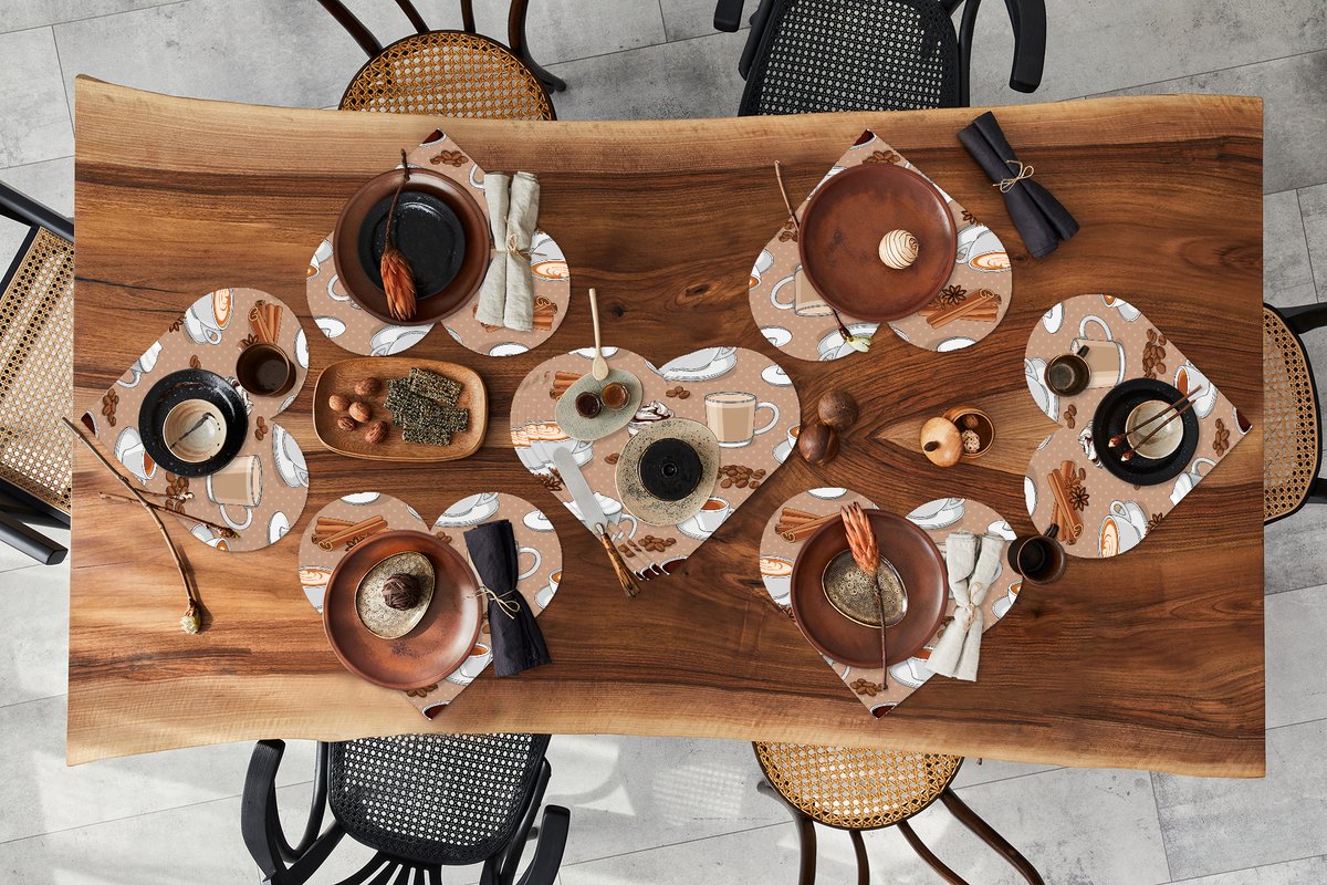 Onderleggers - Placemats - Placemats hartje - Patronen - Koffie - Cappuccino - Chocolade - 10 stuks