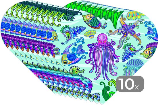 Sets de table - Napperons - Napperons coeur - Animaux - Arc-en-ciel - Pêche - Motifs - 10 pièces