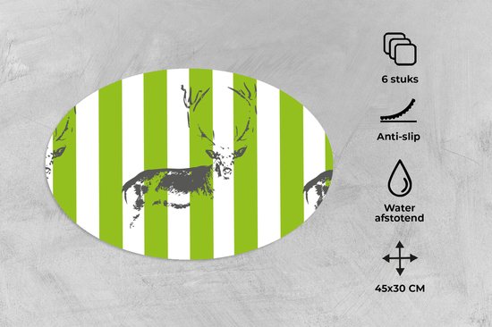 Napperons ovales - Sous-verres - Sets de table ovales - Motif - Cerf - Rayures - 6 pièces