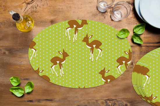 Napperons ovales - Sets de table - Sets de table ovales - Motifs - Cerfs - Pois - 10 pièces