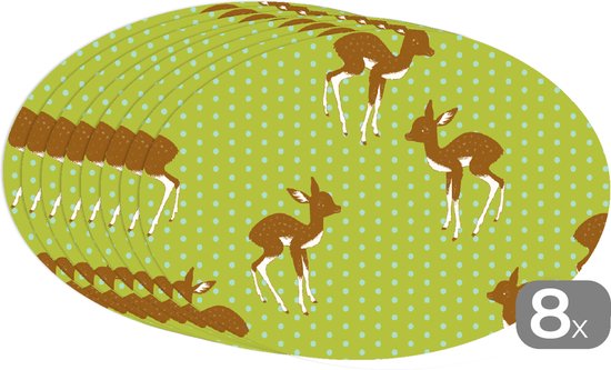 Napperons ovales - Sets de table - Sets de table ovales - Motifs - Cerf - Pois - 8 pièces